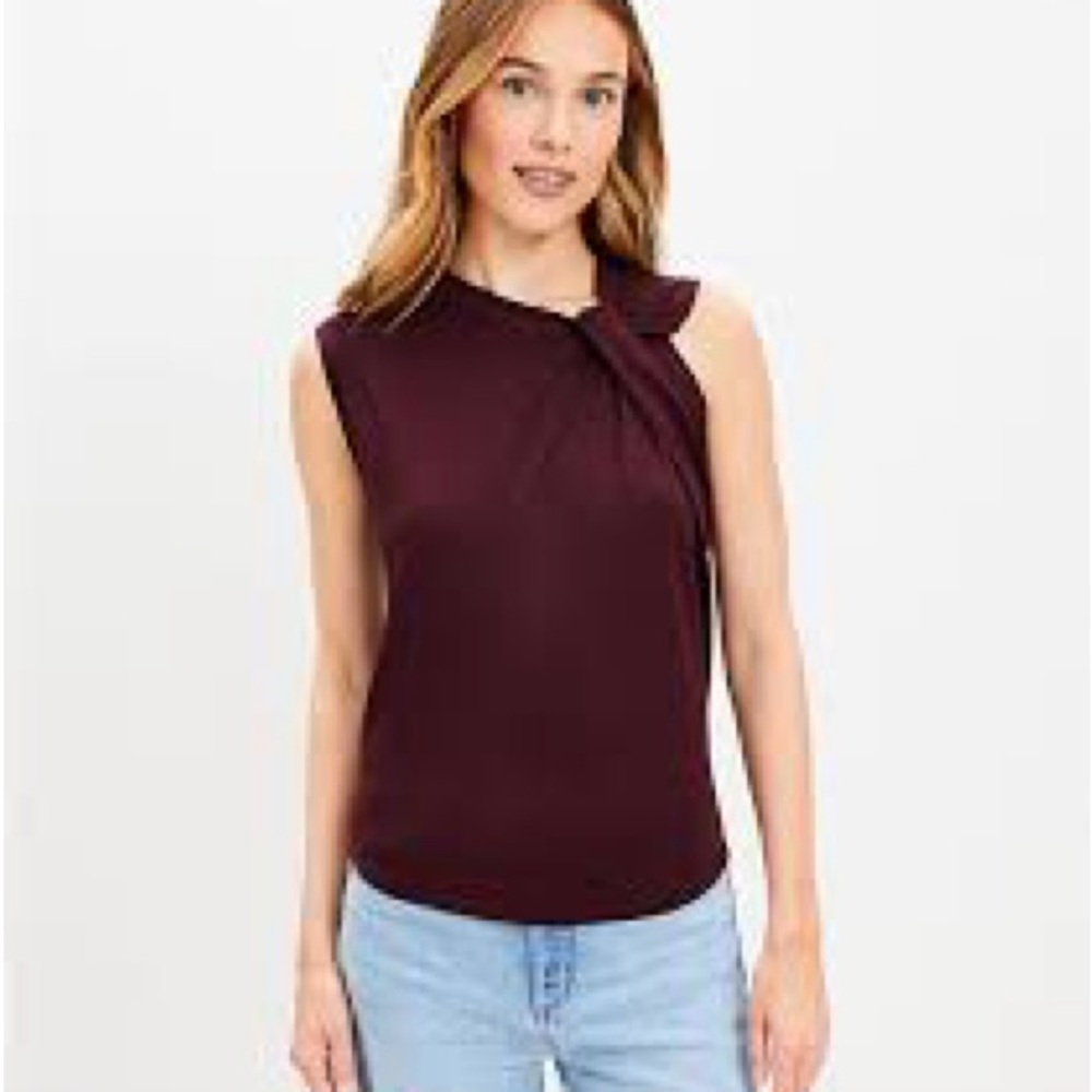 NWT LOFT Asymmetrical Neck Sleeveless Burgundy Tee - Size Small